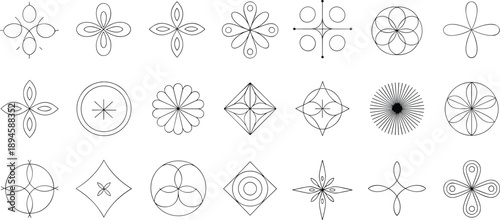 Abstract geometric and mandala style line art designs isolated