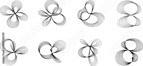 Abstract geometric line art patterns with continuous curves and loops