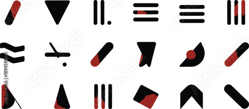 Abstract geometric shapes and symbols collection isolated on transparent background