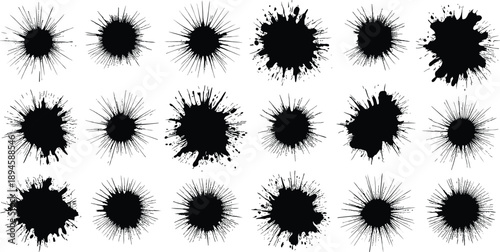 Abstract ink splatter and explosion effects collection isolated