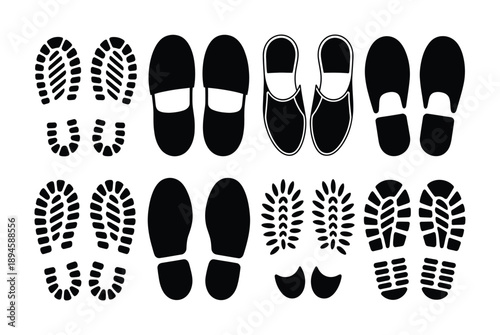 Collection of Footprint and Shoe Silhouettes: Boots, Slippers, and Footprints