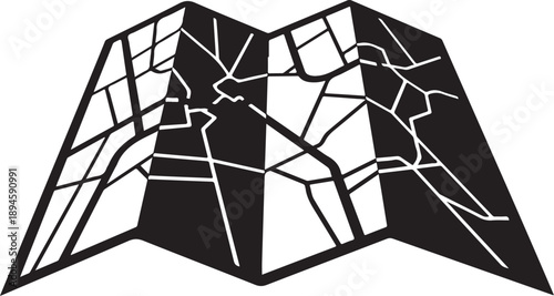 Black and white city map with broken streets illustration