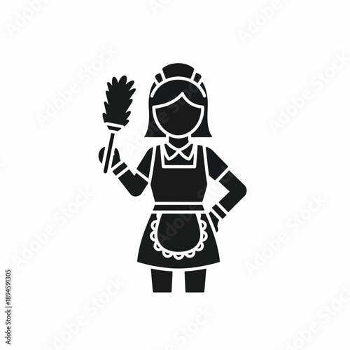 Housemaid Cleaning with Feather Duster Icon