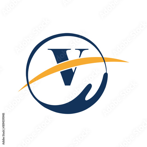 Charity Help Hands Logo On Letter V Concept Template. Care, Sharing, Charity, Medical Health, Donation Organization V Logotype Design