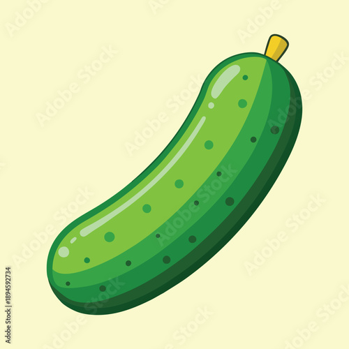 Cartoon style illustration of a healthy green cucumber on light background