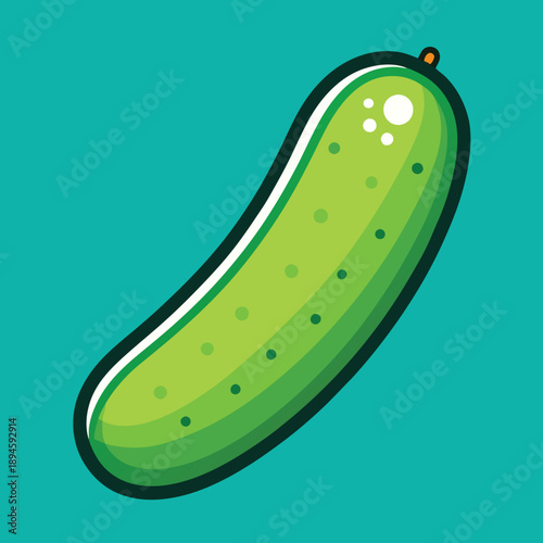 Stylized Illustration of a Fresh Green Cucumber on a Teal Background