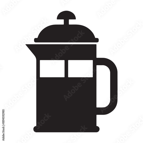A black silhouette of a French coffee press on a white background silhouette vector shilhoutte icon use as a symbol, web graphic design, and infographic icon