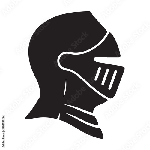 A knight wearing a helmet in silhouette against a white background vector shilhoutte icon use as a symbol, web graphic design, and infographic icon