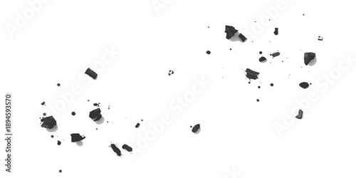 A grunge vector illustration featuring a black ink splat pattern with artistic paint splashes, dirty spray drips, and liquid blot textures on a white silhouette element design