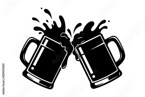 Beer Mug Toast Clinking Celebration Silhouette Vector Icon