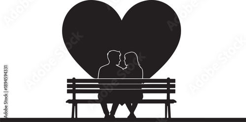 Couple Sitting on Bench with Heart Silhouette

Romantic Date Concept Silhouette under Large Heart

Lovers on Park Bench Romantic Vector Illustration