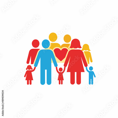 Colorful Family Group Pictogram with Heart