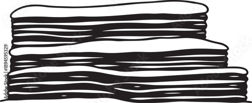 Stack of messy papers in black and white illustration