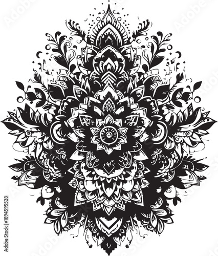 Black and White Mehndi Design Vector | Intricate Henna Art Illustration