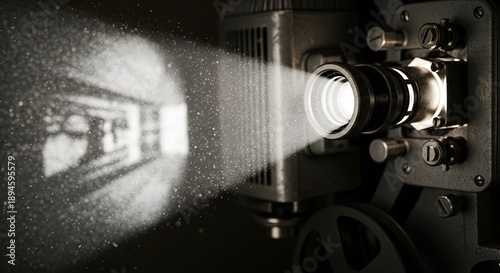 vintage film projector, light beam, cinema, retro