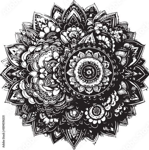 Black and White Mehndi Design Vector | Intricate Henna Art Illustration
