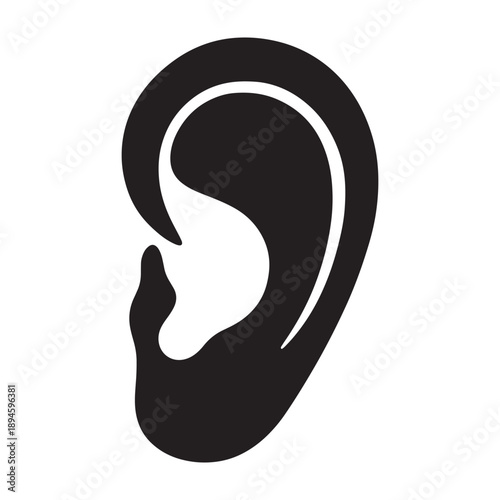 A stylized illustration of a human ear in silhouette mode vector shilhoutte icon use as a symbol, web graphic design, and infographic icon