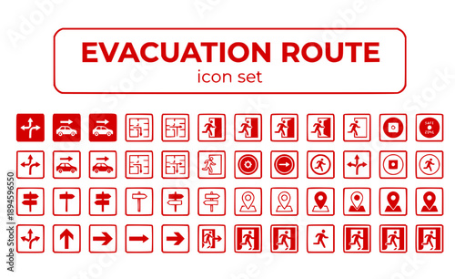 Evacuation Route Emergency Exit Escape Path Arrow Map Direction Safe Zone Planning Emergency Response Disaster Safety Navigation Vector Icon Set - Evacuation Plan