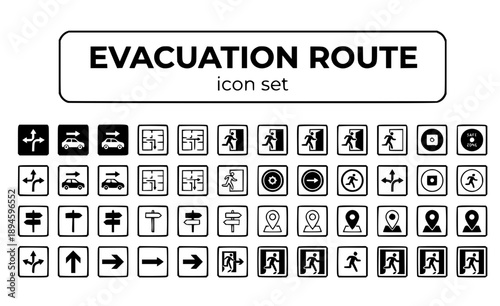 Evacuation Route Emergency Exit Escape Path Arrow Map Direction Safe Zone Planning Emergency Response Disaster Safety Navigation Vector Icon Set - Evacuation Plan