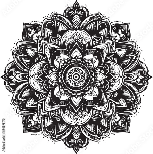 Black and White Mehndi Design Vector | Intricate Henna Art Illustration