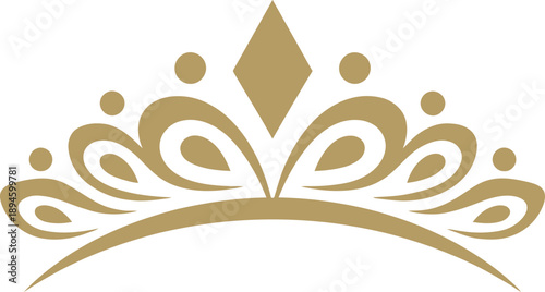 Golden ornate tiara with diamond shape and circles isolated on white background crown jewel