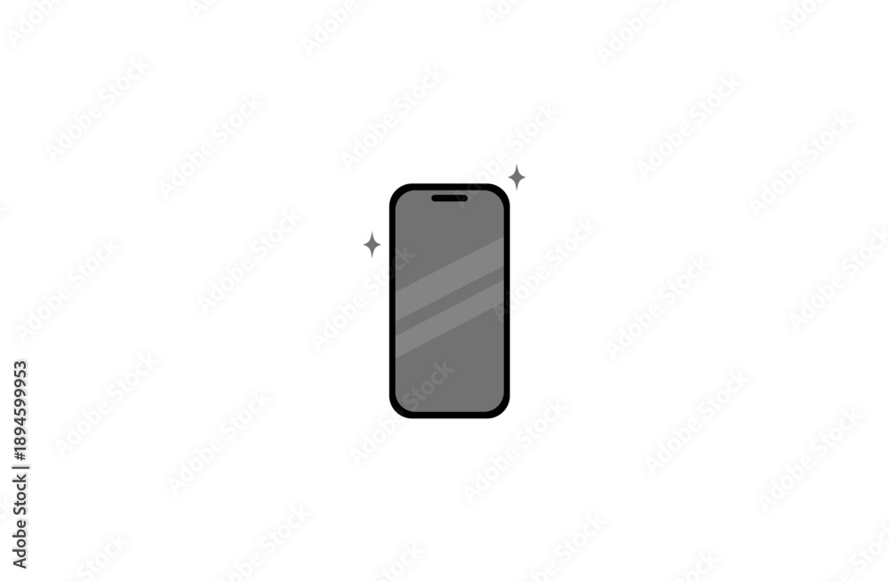 Naklejka premium 画面がきれいに直ったスマホのモノクロイラスト フラットデザイン