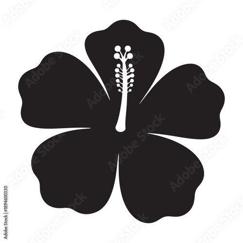 A large black silhouette of a hibiscus flower on a white background vector shilhoutte icon use as a symbol, web graphic design, and infographic icon