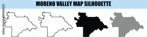 Moreno valley map silhouette vector illustration california city geographic boundary shapes in solid and outline style