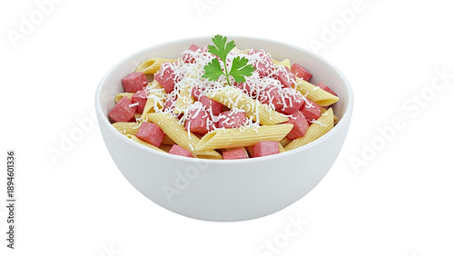 Penne Pasta with Diced Ham and Grated Cheese