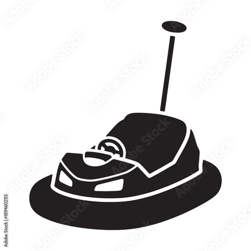 A sleek black bumper car silhouette against a white background vector shilhoutte icon use as a symbol, web graphic design, and infographic icon