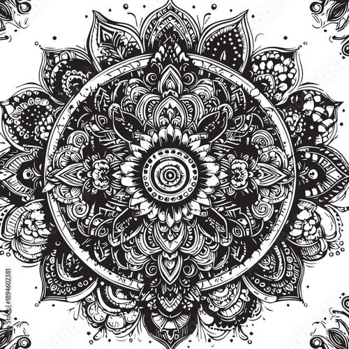 Black and White Mehndi Design Vector | Intricate Henna Art Illustration