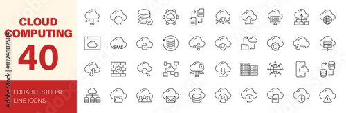 Cloud Computing icon set. Editable line icons. Vector illustration.
