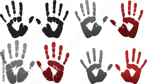 Four sets of handprints in various colors are displayed against a white background
