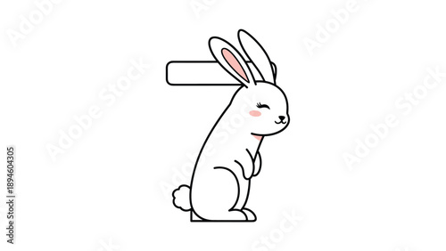 Cute illustration of the number seven shaped like a white rabbit standing on a white background for educational children material.