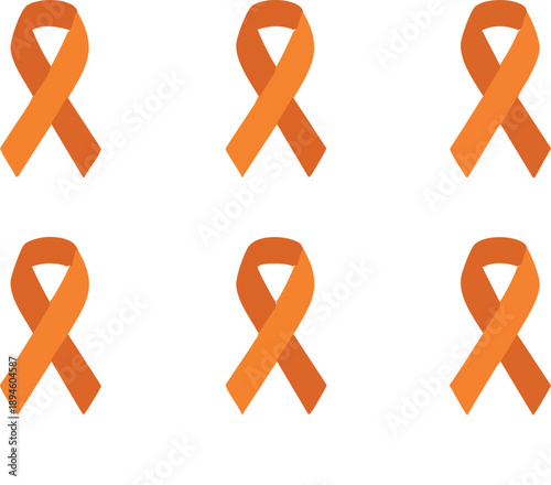 Orange Awareness Ribbon Set, Multiple Sclerosis Awareness Ribbons, Health Awareness Orange Ribbon Icons