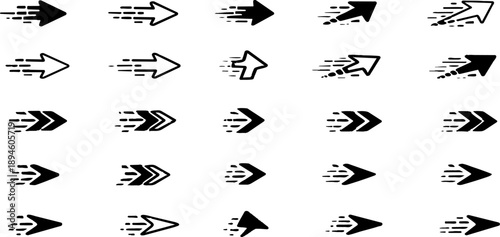 Arrow Collection: A dynamic collection of black arrows, each meticulously crafted to convey speed and direction, arranged against a clean backdrop.