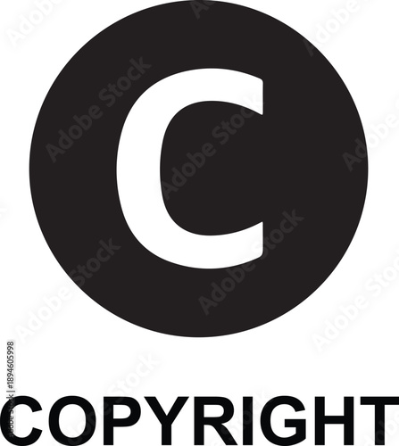 Copyright symbol c enclosed in circle representing intellectual property rights protection and ownership concept for creative works and content