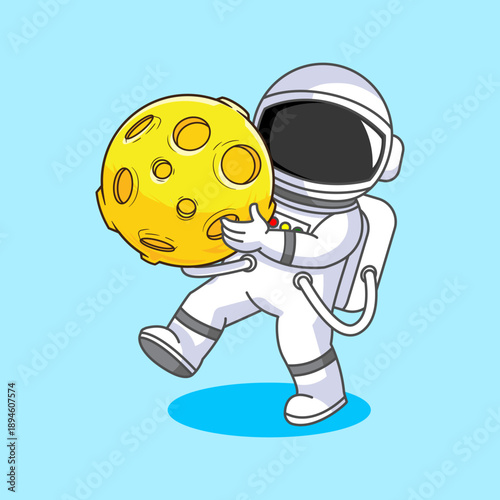 Cute Astronaut Carrying a Golden Moon Vector Illustration Cartoon Design