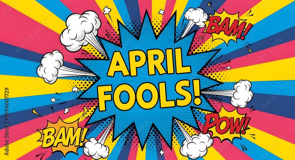 Obraz premium April fool's day prank funny april fools joke concept with comic explosion