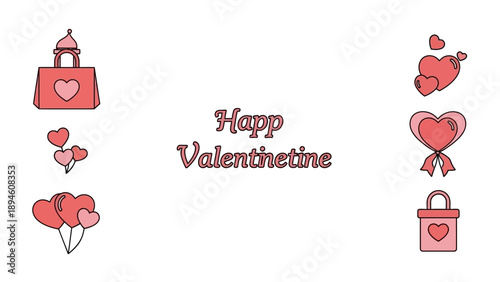 Romantic Valentine's Day collection of heartwarming icons and decorative elements perfect for love-themed designs, celebrations, and festive greetings