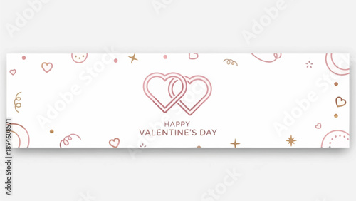Happy Valentines Day Text With Two Heart Shapes Overlapping Both In Black and Red