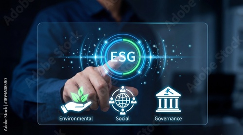 Businessman interacting with ESG environmental social governance interface