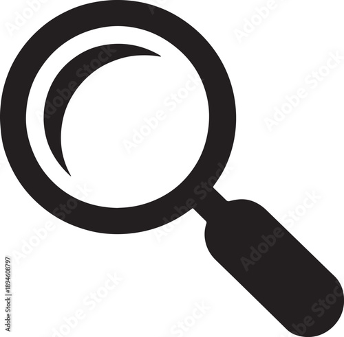 Magnifying Glass Icon in Black and White, Search and Analysis Symbol