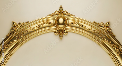 A luxurious golden architectural arch frame with detailed floral carvings