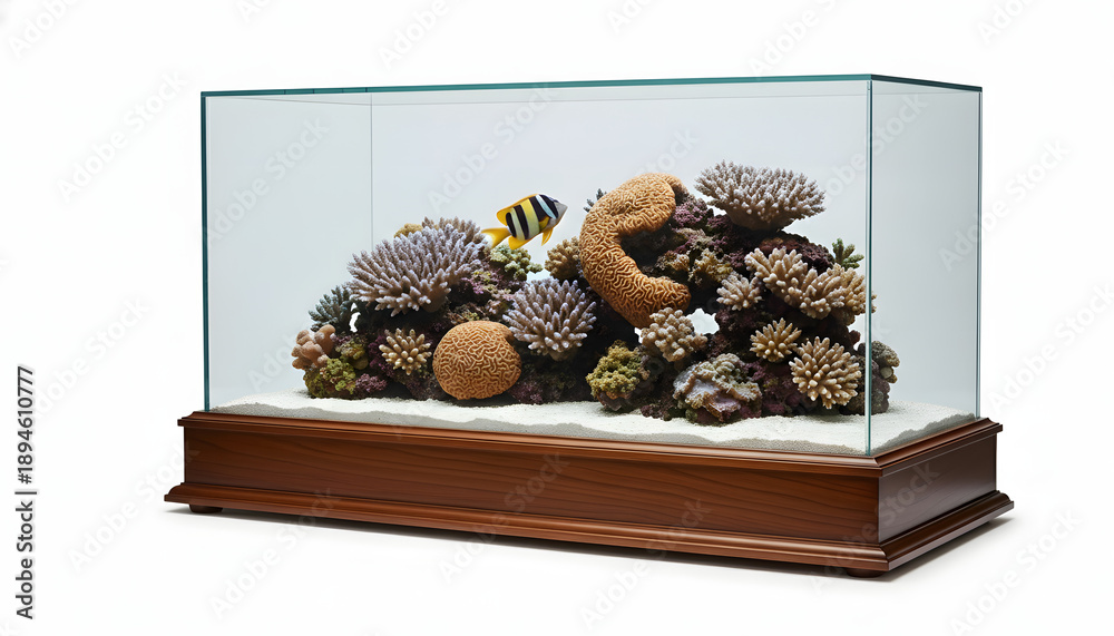 Obraz premium Beautiful Indoor Rectangular Reef Aquarium with Coral and Fish Decoration