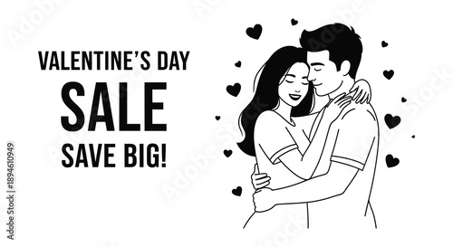 A romantic valentine s day sale graphic featuring a couple embracing with hearts on transparent background silhouette high quality professional detailed modern