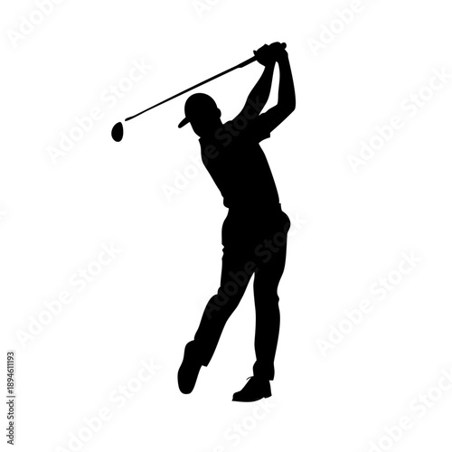 Professional Golfer Swing Silhouette Vector - Male Athlete Golf Club Follow Through Icon
