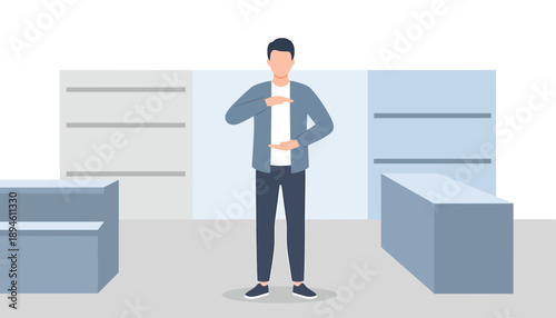 Man standing in a modern retail store displaying products.