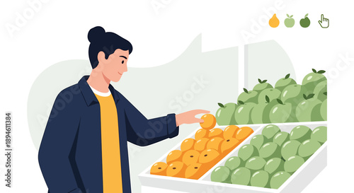 Person selecting fresh fruit at a grocery store produce section.
