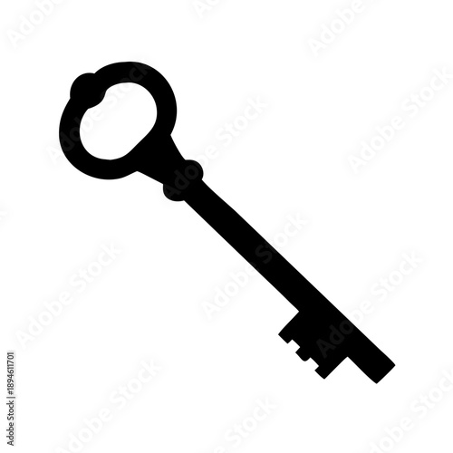 Vintage Skeleton Key Silhouette Vector Icon - Antique Door Lock and Security Symbol